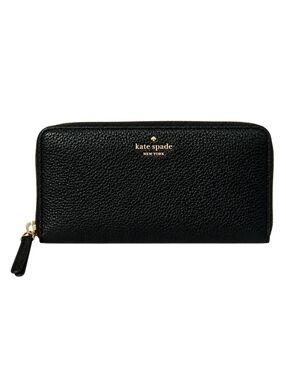 Kate Spade Black Pebbled Leather Gold Zip Around Wallet Large Continental EUC